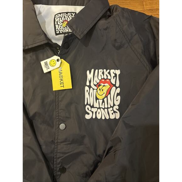 Market Smiley Jacket Rolling Stones Medium Jacket Black New With Tags - Picture 3 of 13